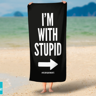 I'm With Stupid Beach Towel